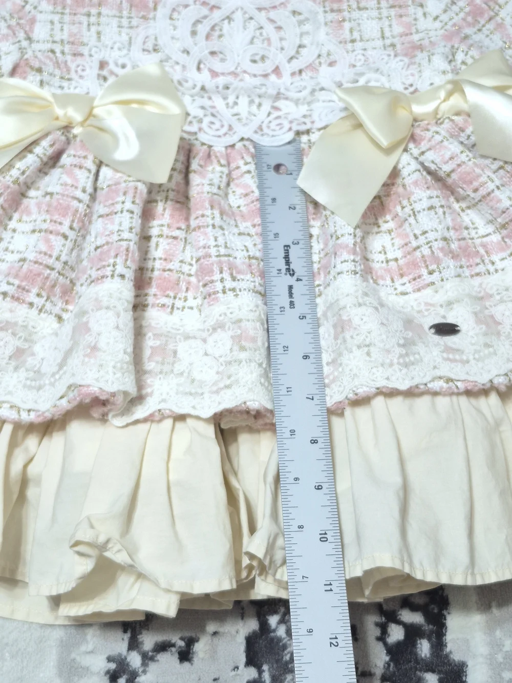 Pettigirl Autumn  Party pink plaid tweed ruffle dressscalloped Peter Pan collar